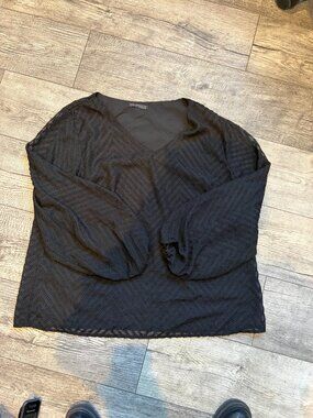 Emery Rose Womens 2XL V Neck Black Long Balloon Sleeve Blouse